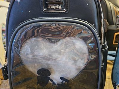 Loungefly Disney Pixar Wall-E & Eve "Love At First Sight" Mini Backpack - Black, Heart-Shaped Front Pocket