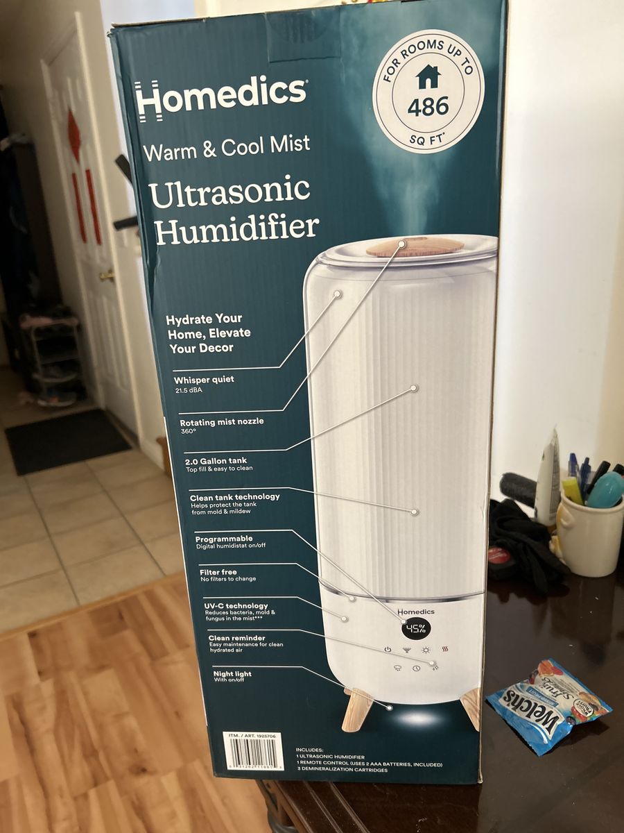 Homedics Warm & Cool Mist Ultrasonic Humidifier - 2 Gal, UV-C, Programmable, New
