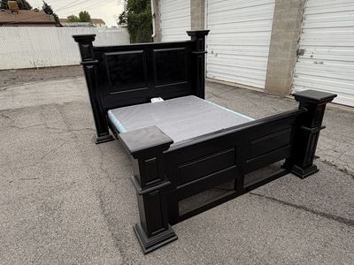 Black Wooden King Size Sleigh Bed Frame with Slats - Box spring included