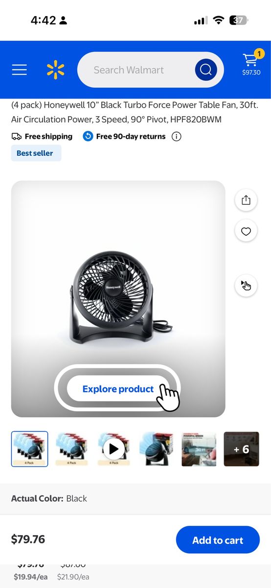 Honeywell black 10” air circulating fan