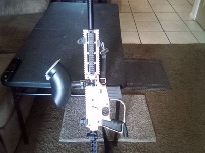 Planet Eclipse Emek MG100 Paintball Marker Tan/Black, with stock and barrel