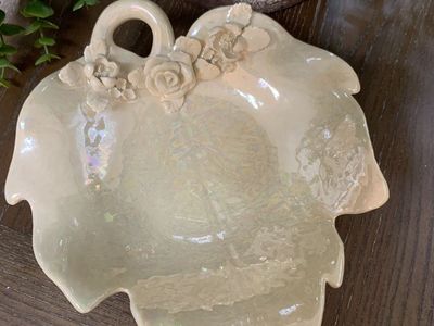 Leaf Shaped Ceramic Trinket Dish With Roses