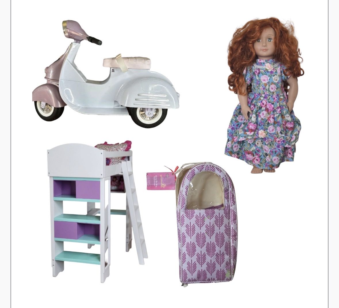 Our Generation 18" Doll Lot: Redhair Doll, Scooter, Loft Bed & Carrier
