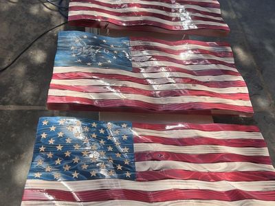 Hand carved wavy wood American flag