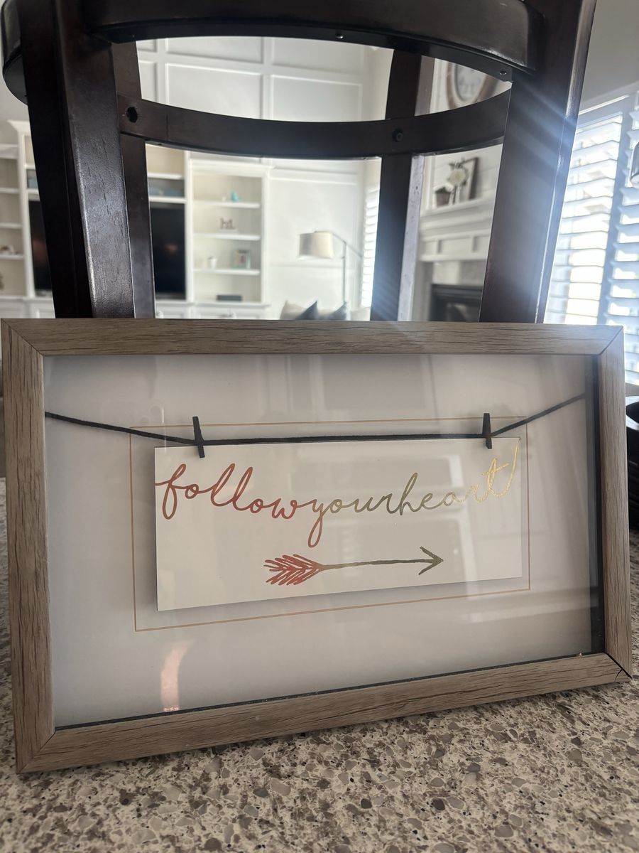 Framed 'Follow Your Heart' Wall Art Decor - Light Wood Frame, Motivational Quote Print