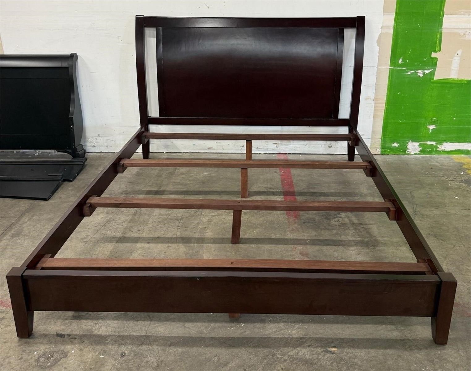 MINIMALIST DARK ESPRESSO CALIFORNIA KING SOLID WOOD BED FRAME WITH HEADBOARD, FOOTBOARD & SLATS - $75 obo