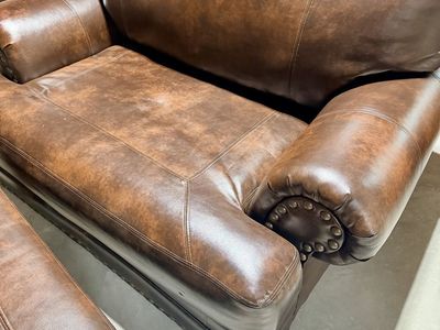 Large Brown Faux Leather Chair & Ottoman - 52" Chair, 45" Ottoman, Comfortable