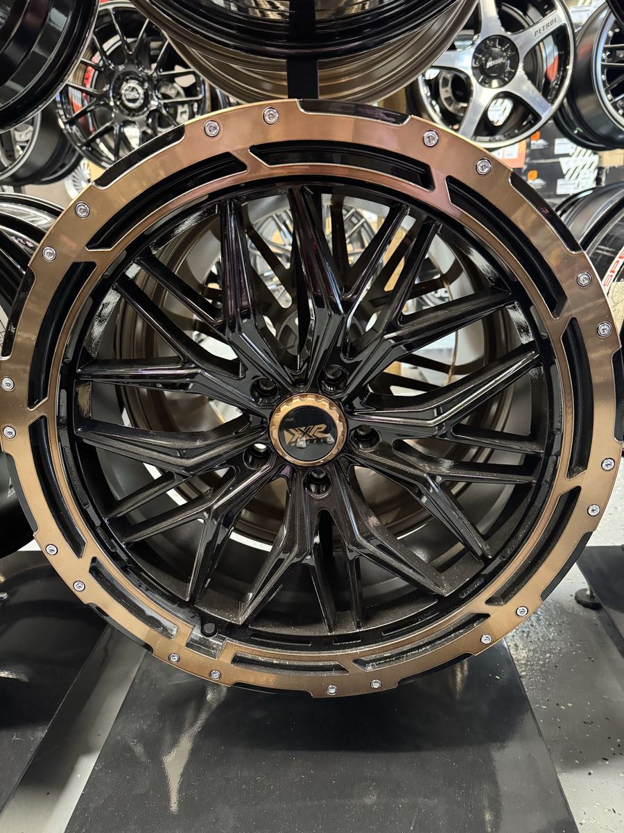BRAND NEW SET OF 4 WHEELS XR 20x8.5 Black Bronze 5x114.3 log pattern, Offset 35,