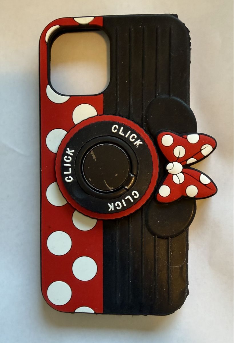 Minnie Mouse iPhone Case with PopSocket & Bow Accent - Red & Black Polka Dot Design