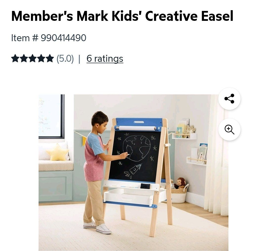 New Member's Mark Kids' Creative Easel Blue - Dry Erase & Chalkboard, Storage Drawer