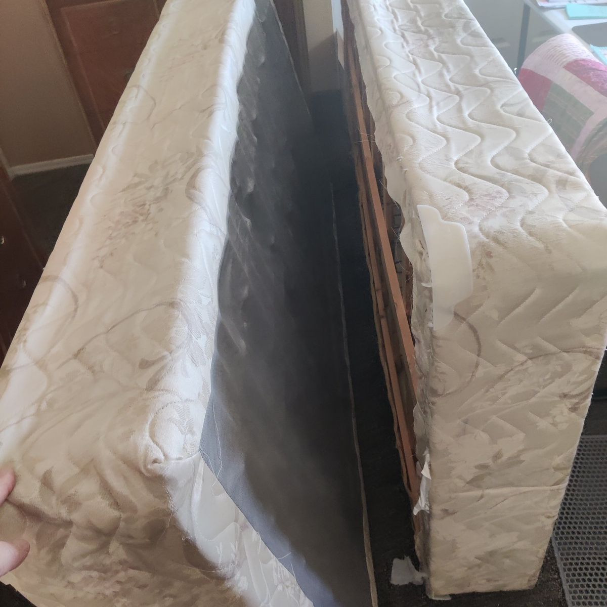 Box springs and steel bed frame.  King size