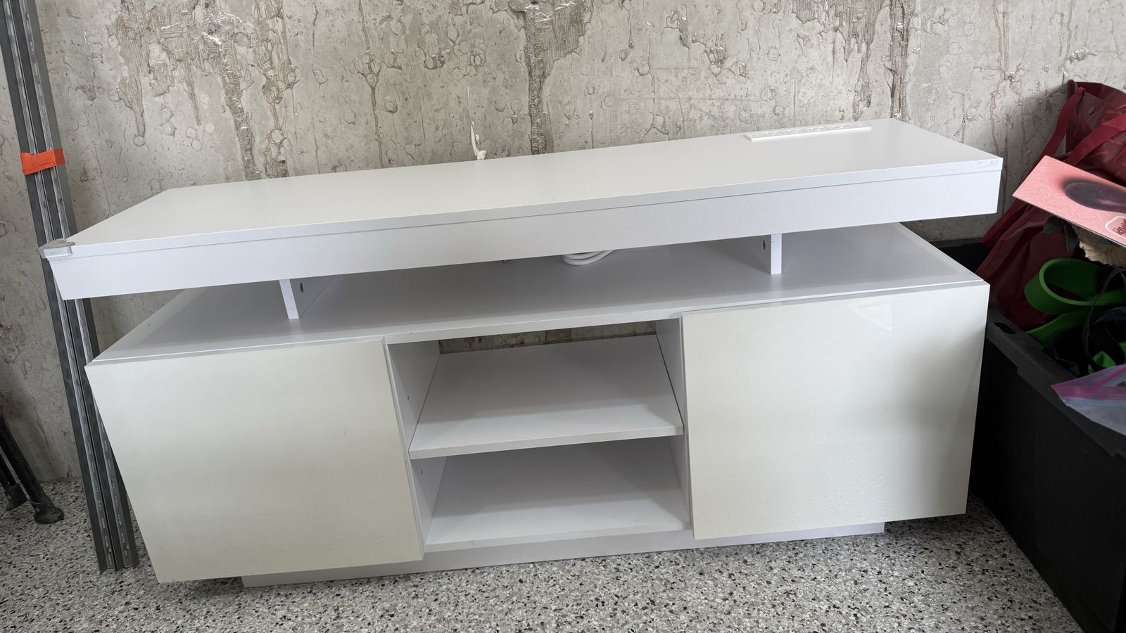 Modern White TV Stand with Storage & Built-In Power Outlets | Media Console | 47”