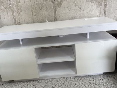 Modern White TV Stand with Storage & Built-In Power Outlets | Media Console | 47”