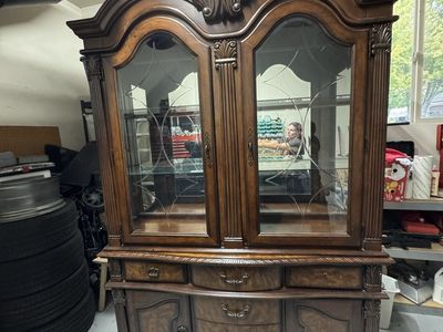 Elegant Traditional Wood and Glass Display China Cabinet with Drawers and Storage