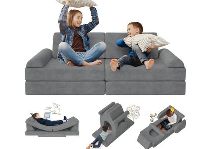 Modular Kids Play Couch 10PCS – Convertible Kids Sofa & Toddler Play Couch with DIY Foam Pieces for Imaginative Play, Climbing &