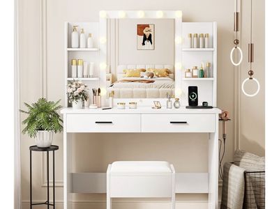 NEW White Vanity: Light, Mirror, Drawers