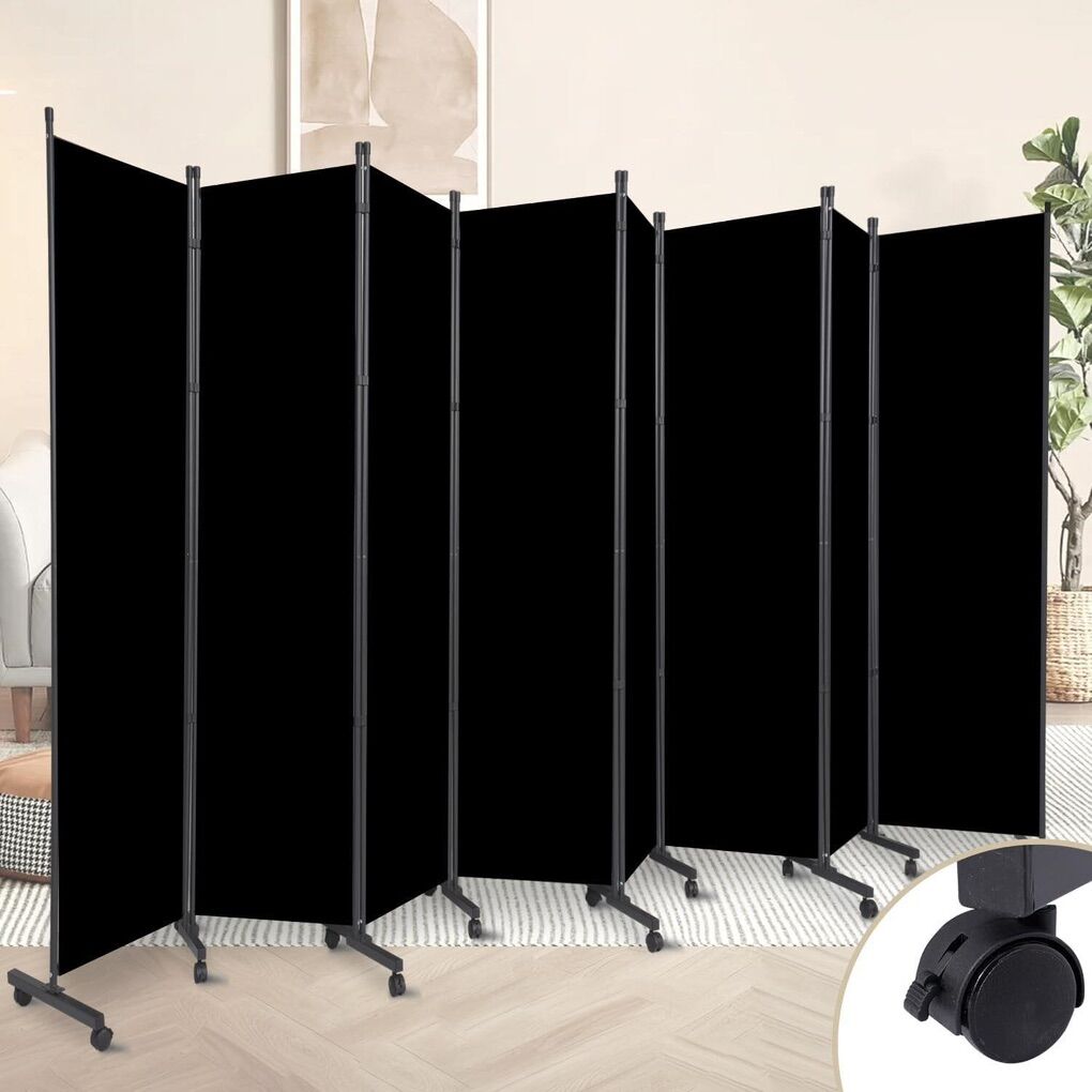 8 & 6 Panels Black Fabric Room Dividers