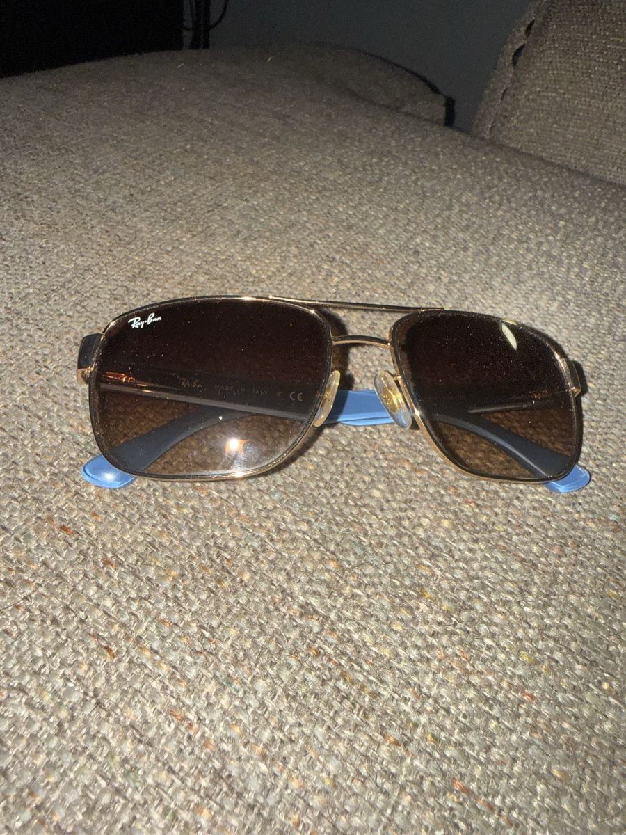 Heaps of sunglasses!! Ray-Ban Aviator Polarized Sunglasses - Gold Frame, Brown Lenses, Blue Tips -