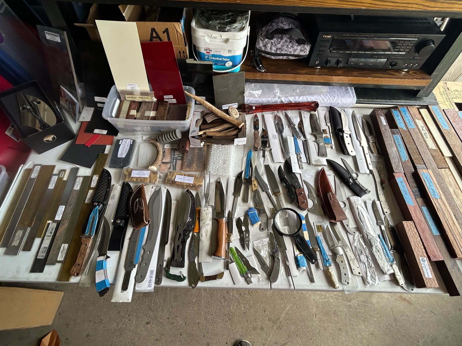 Large Collection of Unfinished Knife Blades, Handles, and Materials for Custom Knife Making