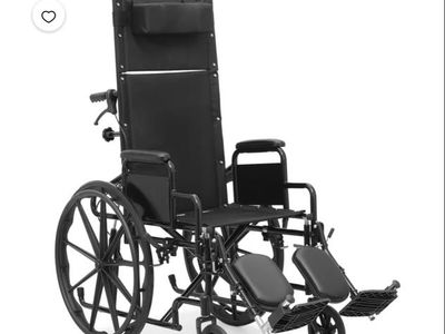 Monicare A10-WL-008SP-BK-BK Reclining Wheelchair, 24" Wheels, Detachable Armrests, brand new