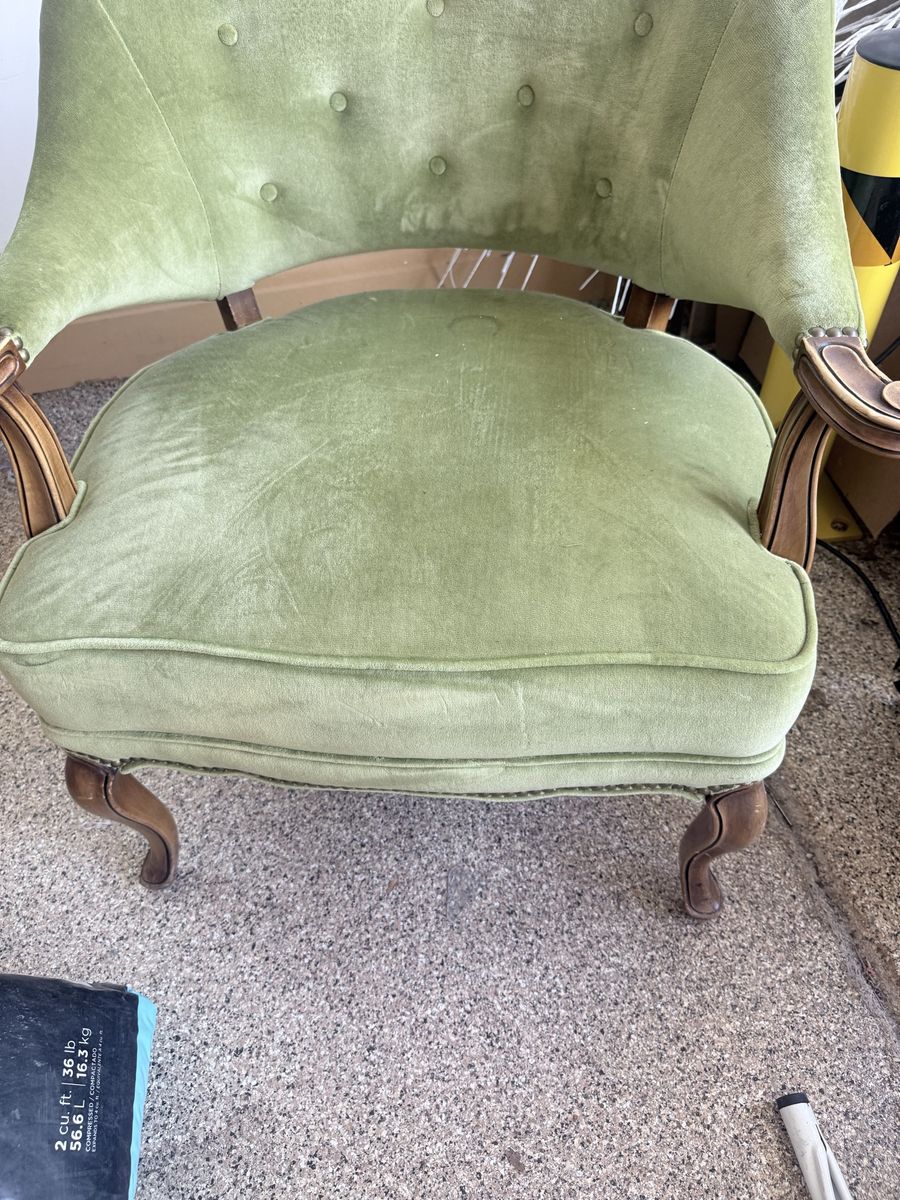  2 Vintage Green Velvet Accent Chair with Carved Wood Legs and Nailhead 