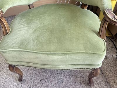 2 Vintage Green Velvet Accent Chair with Carved Wood Legs and Nailhead