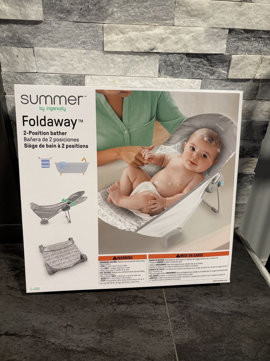 Summer by Ingenuity Foldaway 2-Position Baby Bather 0-6M with Padded Headrest - New in box