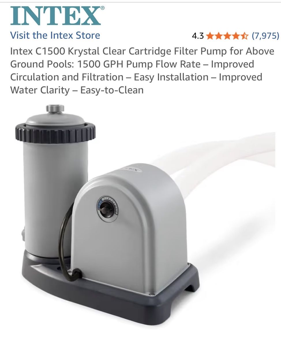 Intex C1500 Krystal Clear Cartridge Filter Pump for Above Ground Pools - 1500 GPH, New in Box