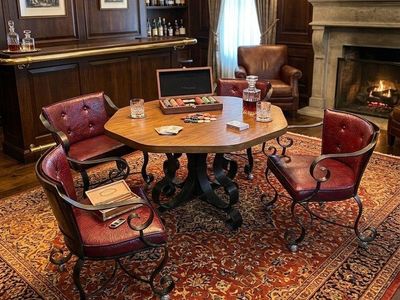 Red Parlor Chairs + Table Iron Base