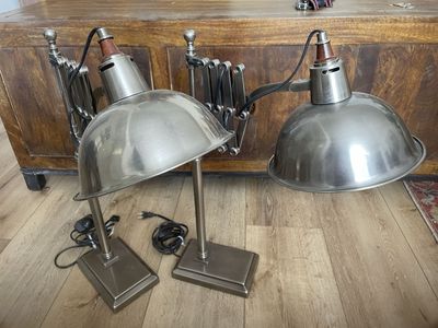 Pottery Barn Industrial Style Adjustable Desk Lamps with Scissor Arm - Set of 2, Brushed Nickel Finish