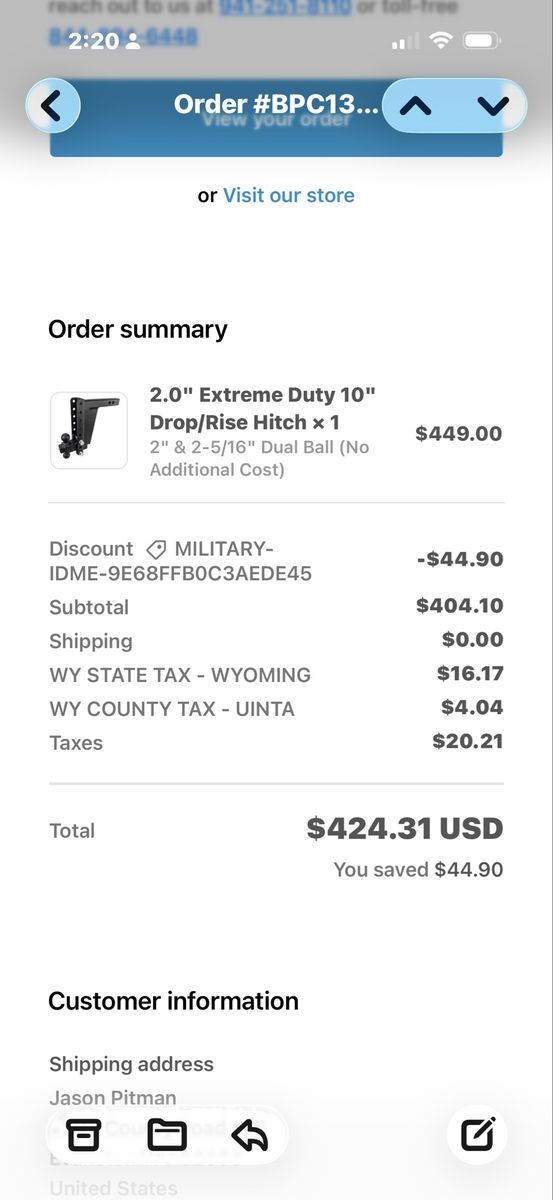 Extreme Duty 10" Drop/Rise Hitch, 2.0" Shank with 2" & 2-5/16" Dual Ball