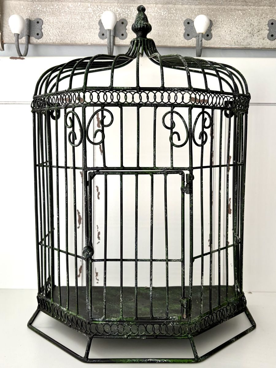 Hard to Find Distressed Half Birdcage Wall Decor Black Green Patina Metal