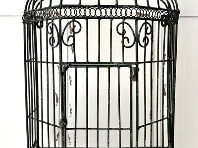 Hard to Find Distressed Half Birdcage Wall Decor Black Green Patina Metal