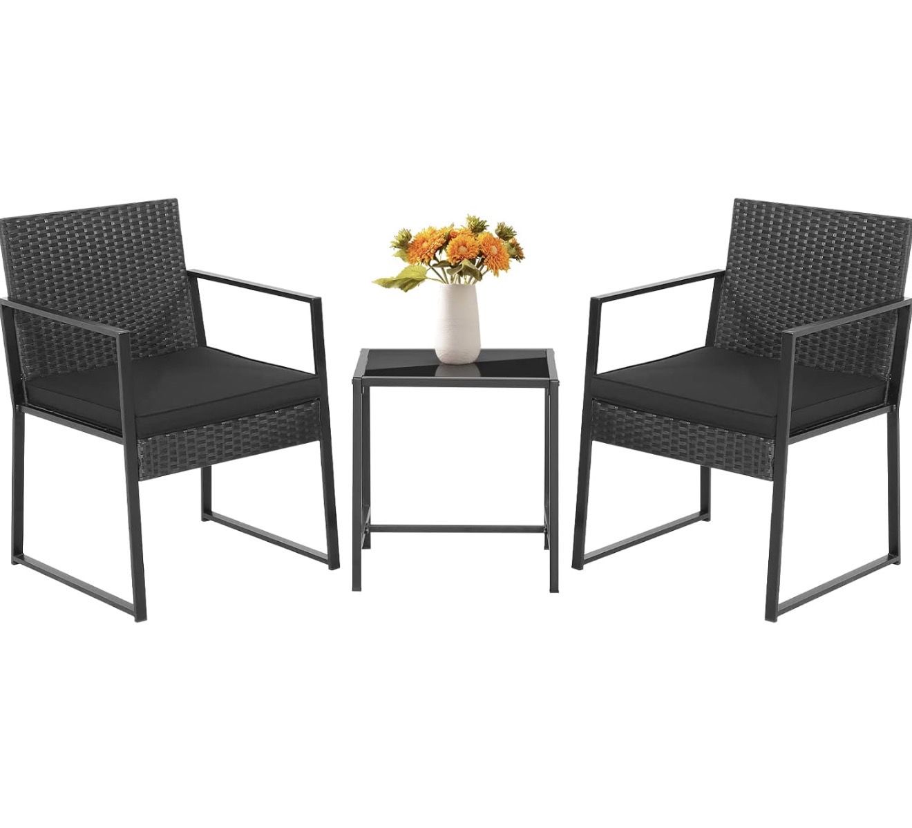 3 Pieces Patio Bistro Set, Outdoor Rattan Chair Sofa with Coffee Table