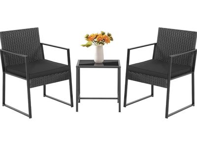 3 Pieces Patio Bistro Set, Outdoor Rattan Chair Sofa with Coffee Table