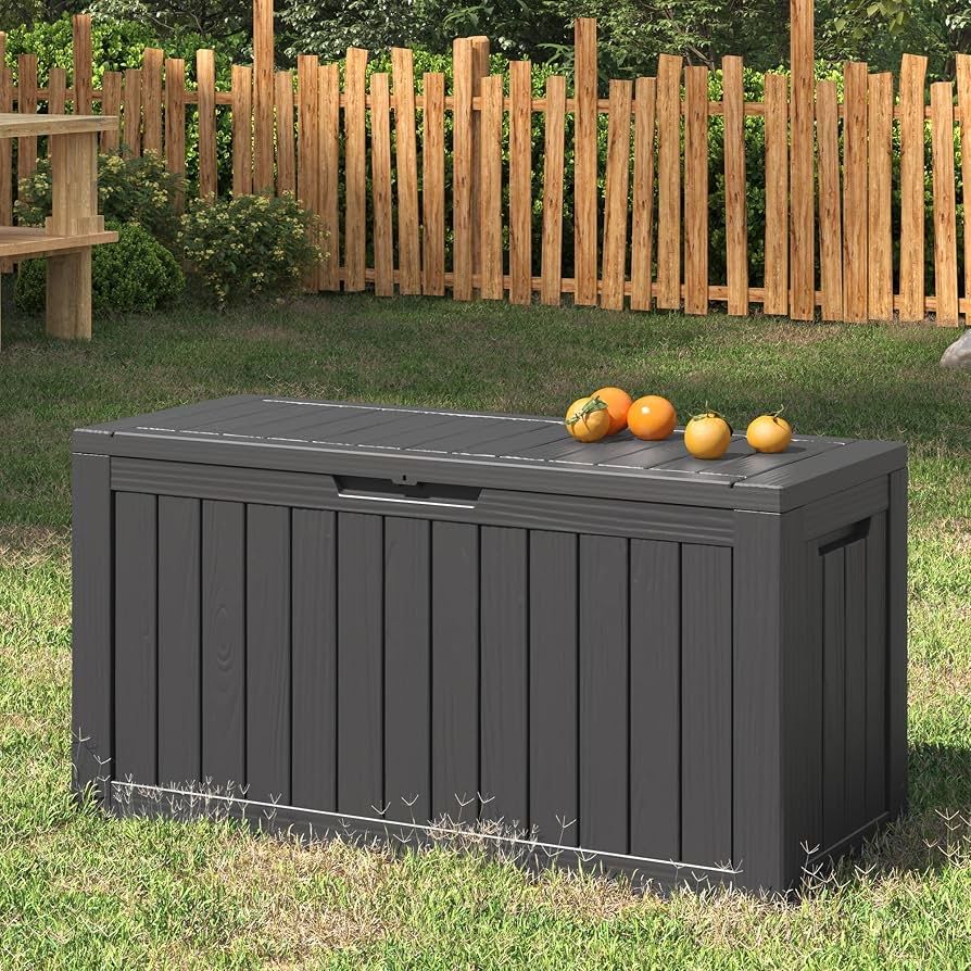 Outdoor Resin Deck Box - Dark Gray Storage Chest 75 gallon