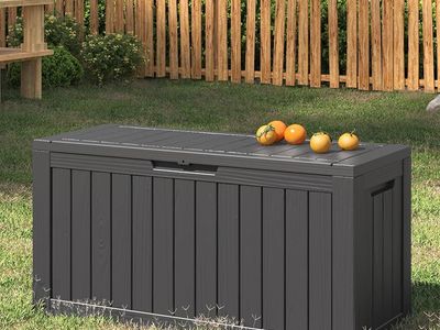 Outdoor Resin Deck Box - Dark Gray Storage Chest 75 gallon