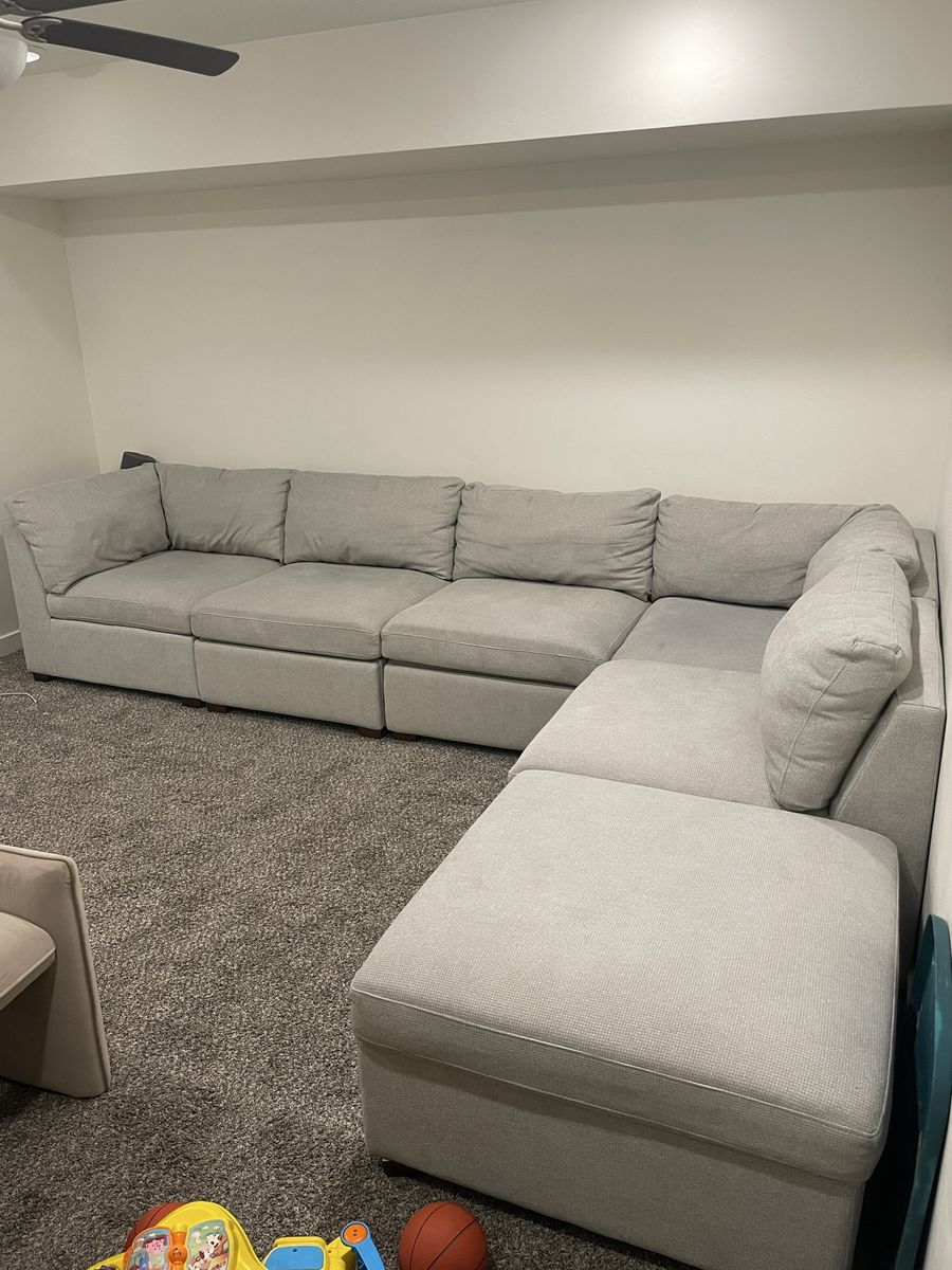 Large Light Gray Sectional Sofa with Ottoman - Modular Design