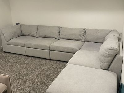 Large Light Gray Sectional Sofa with Ottoman - Modular Design
