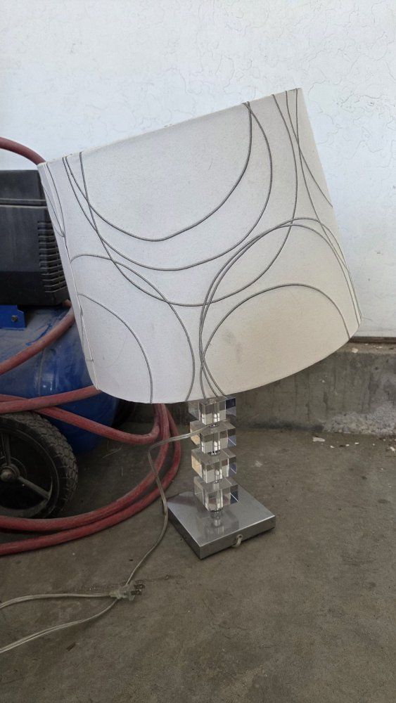 Contemporary Acrylic Crystal Table Lamp with Gray Swirl Shade