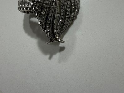 Silver-Tone Rhinestone Angel Wings Heart Statement Ring