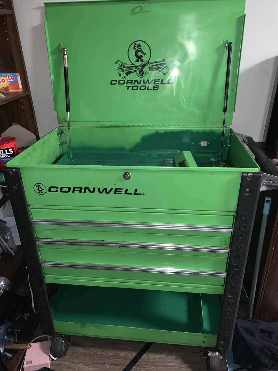 Cornwell Quality Tools Green Rolling Tool Cart Box with Drawers & Top Compartment