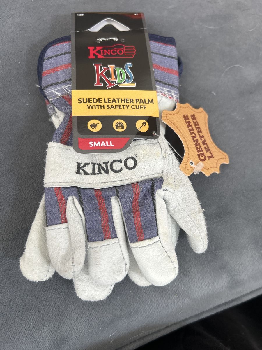 Kinco Kids Suede Leather Palm Work Gloves with Safety Cuff, Size Small