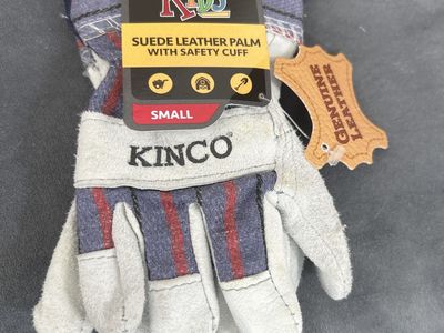 Kinco Kids Suede Leather Palm Work Gloves with Safety Cuff, Size Small