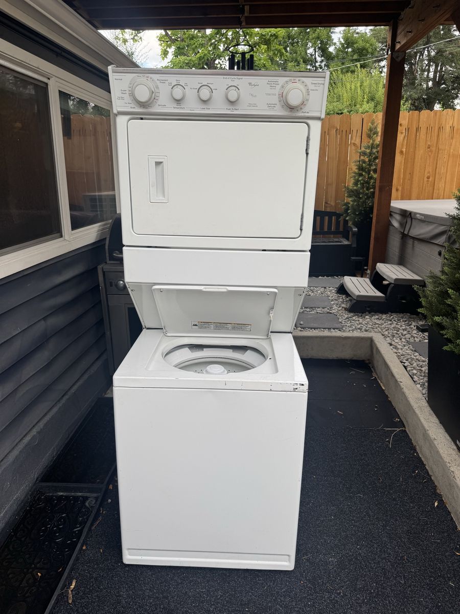 Whirlpool Thin Twin Stacked Laundry Center - Top Load Washer, Electric Dryer, White