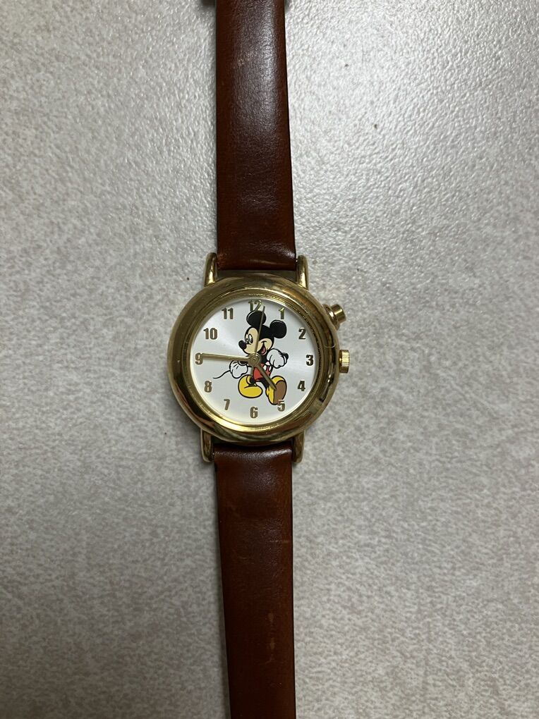 Mickey Mouse Watch With Brown Leather Strap