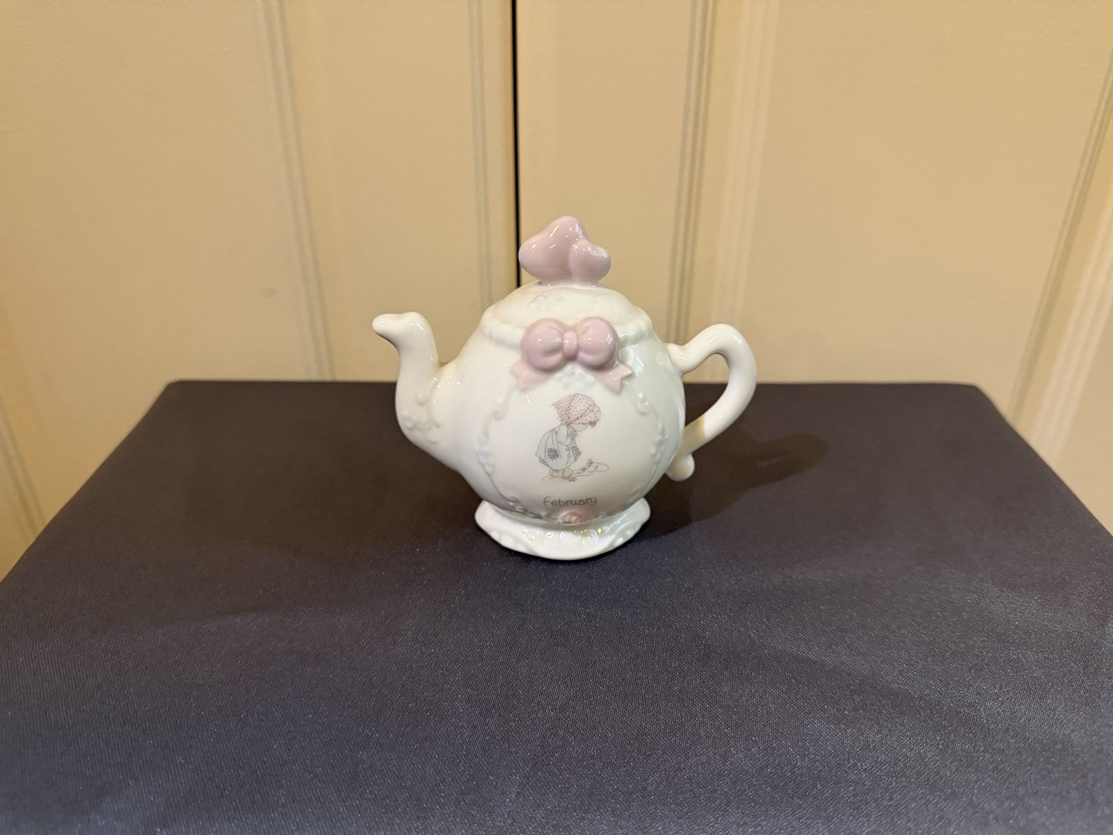 Precious Moments February Mini Ceramic Teapot Figurine Collectible