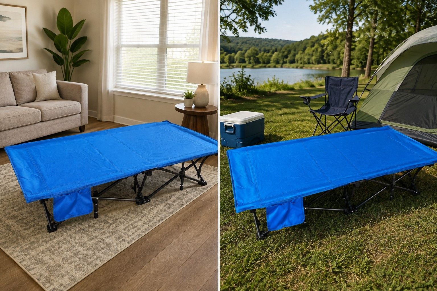 NEW! Camping Cot – Kids Cot Outdoor/Indoor 2-7 yrs, Portable Travel Bed w/Carrying Bag, Blue