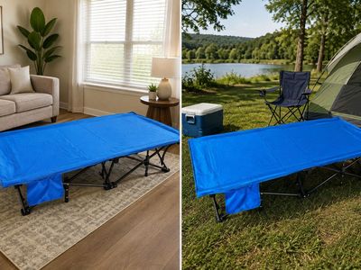 NEW! Camping Cot – Kids Cot Outdoor/Indoor 2-7 yrs, Portable Travel Bed w/Carrying Bag, Blue
