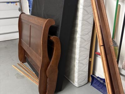 Queen Sleigh Bed, Mattress, and Box Spring